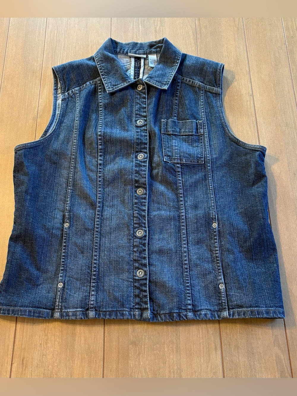 Chico’s Platinum Denim Vest 3 XL Button Front Sleeveless Jean Vest Dark Wash - Picture 6 of 11
